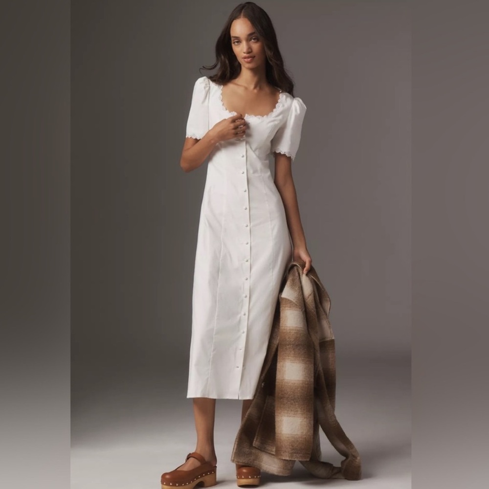 Reformation Alida Button Front Midi Dress White Size 6